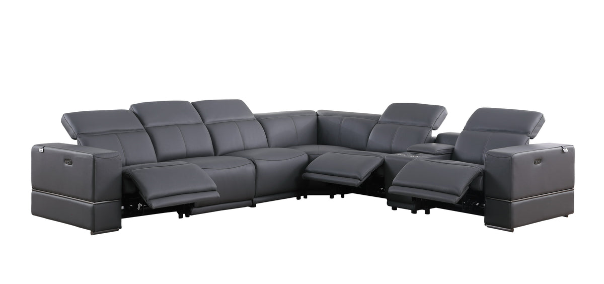 Franco Dark Grey Leather 7-Piece Sectional — Power Recline