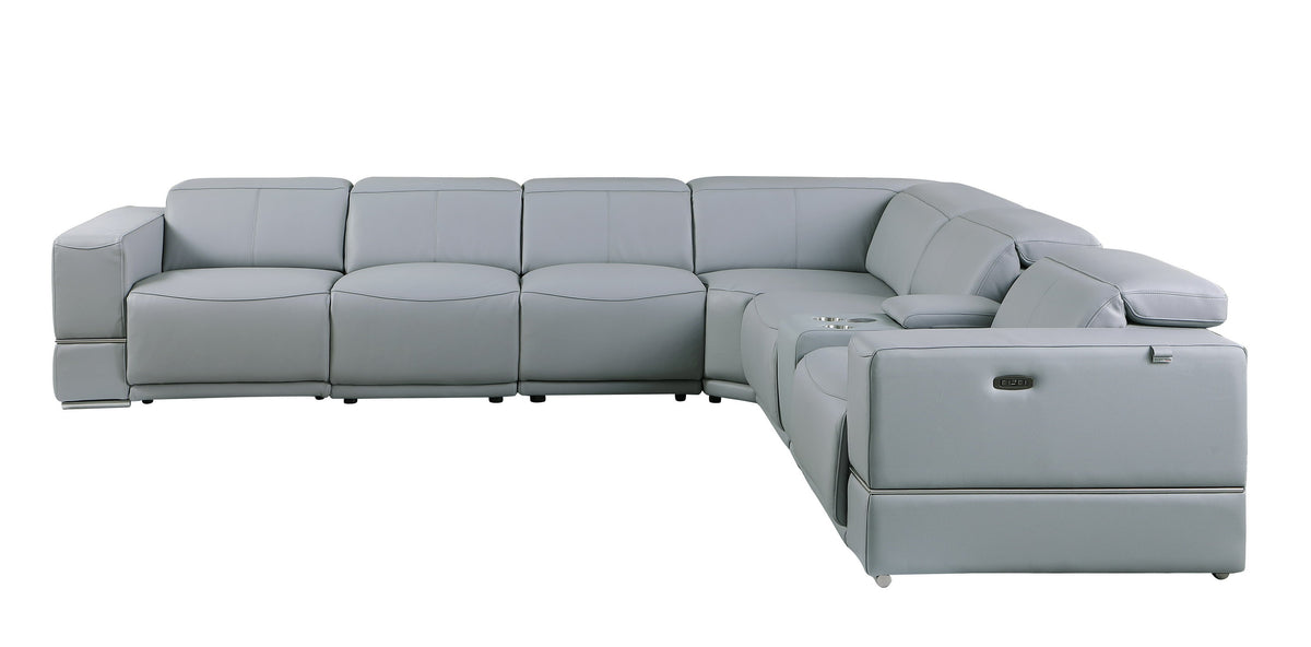 Franco II Light Blue Leather 7-Piece Sectional — Power Recline