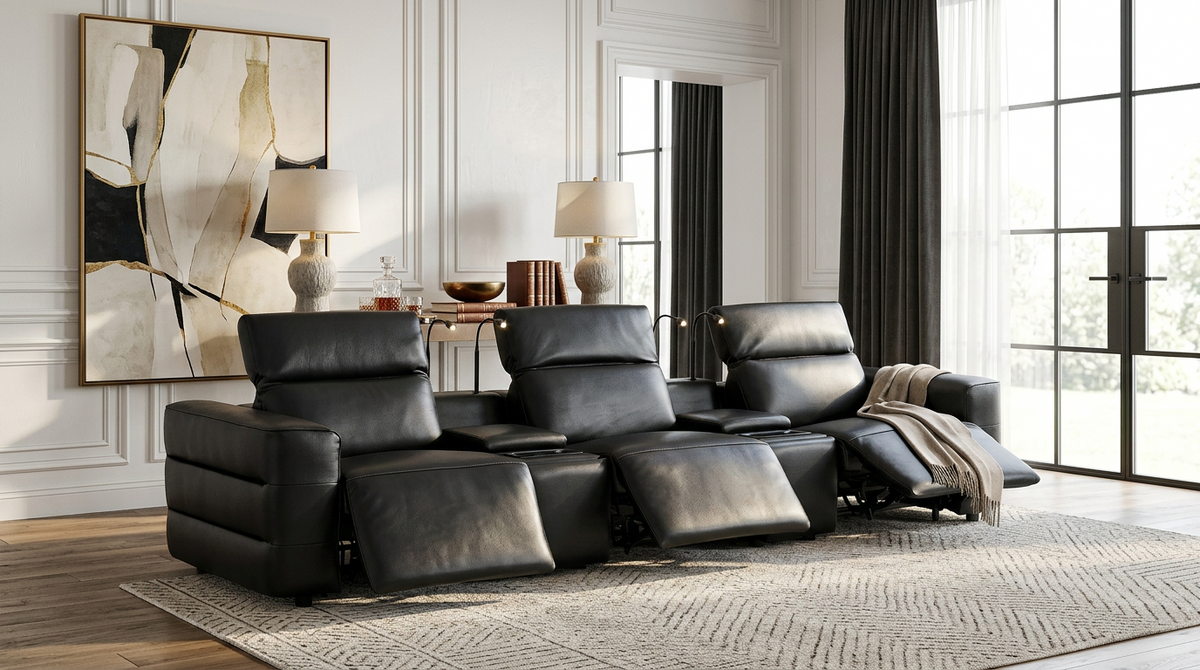 Diamante Italian Leather Home Theater Row — Power Recline