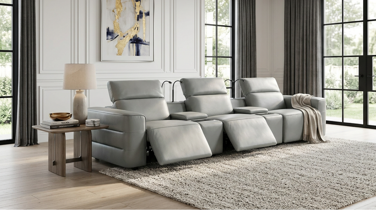 Diamante Italian Leather Home Theater Row — Power Recline
