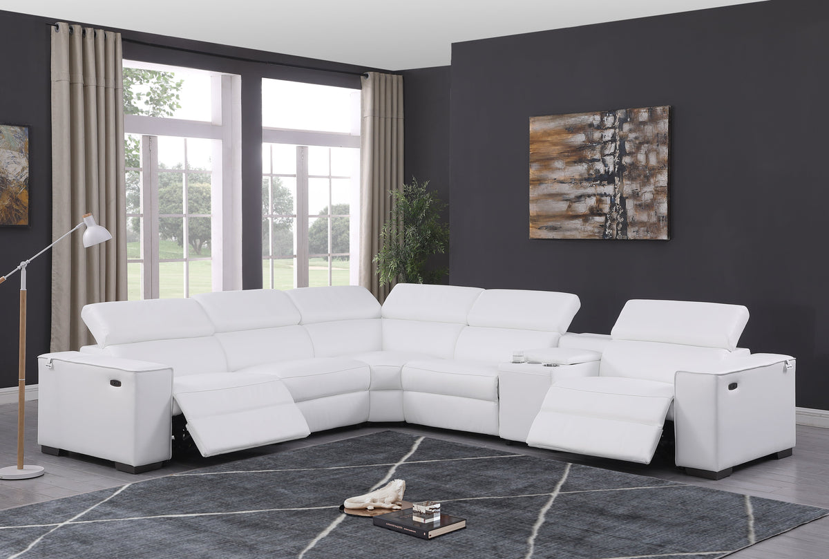 Picasso II White Italian Leather 6-Piece Reclining Sectional
