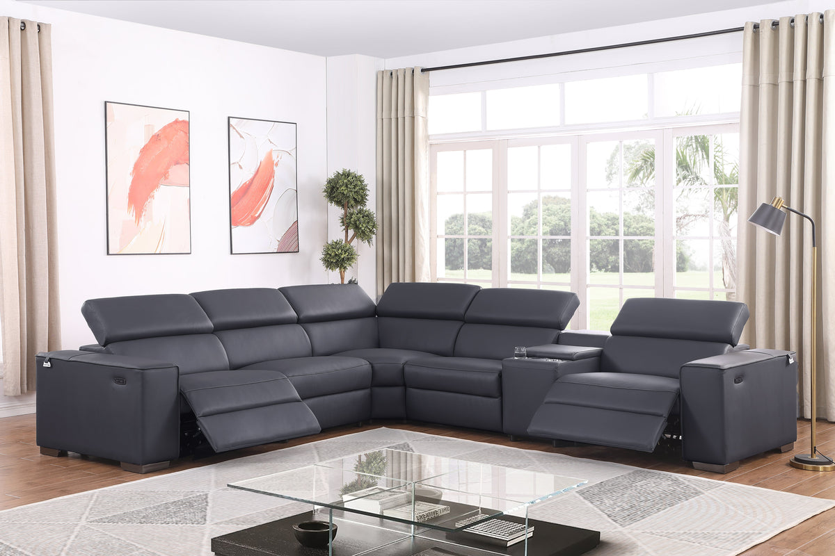 Picasso II Dark Grey Italian Leather 6-Piece Reclining Sectional