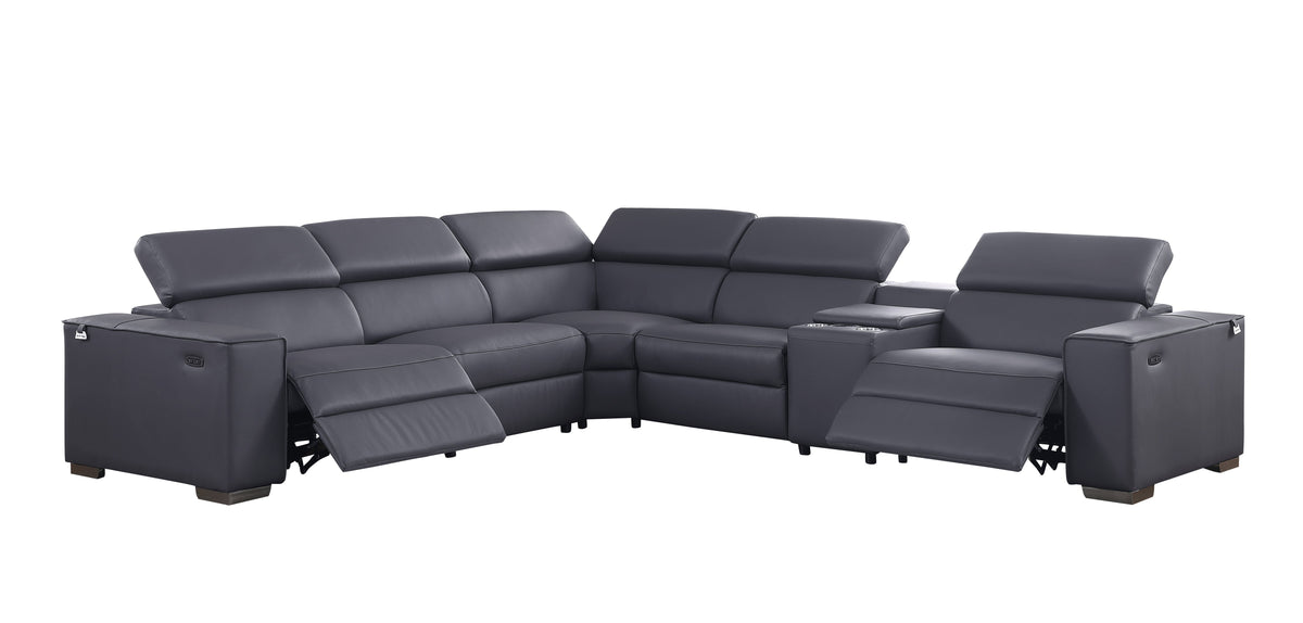 Picasso II Dark Grey Italian Leather 6-Piece Reclining Sectional