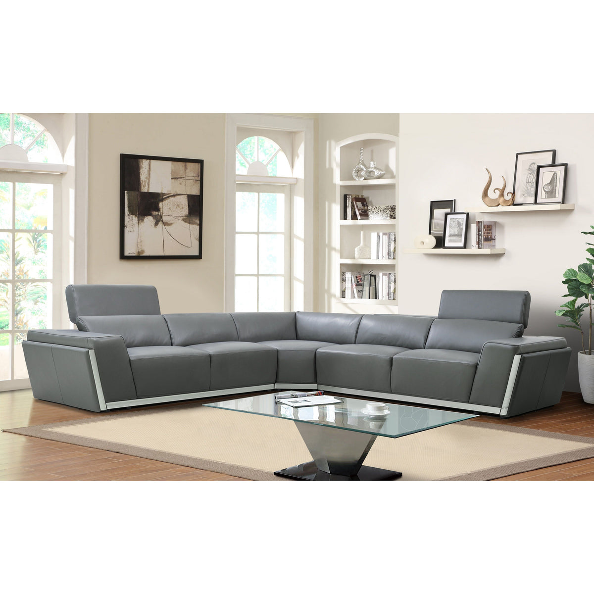 Domo Dark Grey Italian Leather Match Sectional