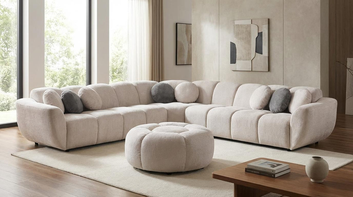 Rose Fabric Sectional — Accent Pillows Included