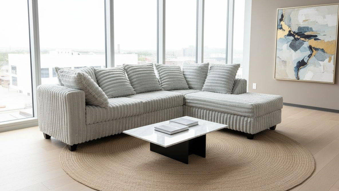 Gia Sectional with Chaise — Silver