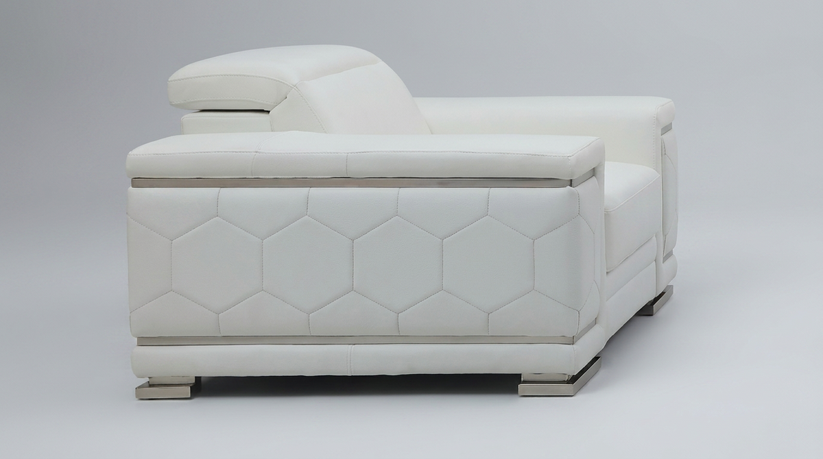 Adrian White Italian Leather Match Sofa Set
