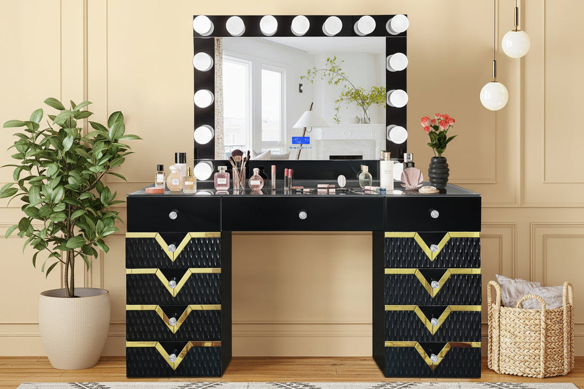 Rockstar Gloss Black Smart Vanity — Digital Display & Bluetooth