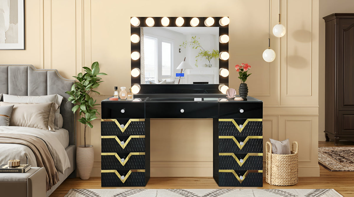 Rockstar Gloss Black Smart Vanity — Digital Display & Bluetooth
