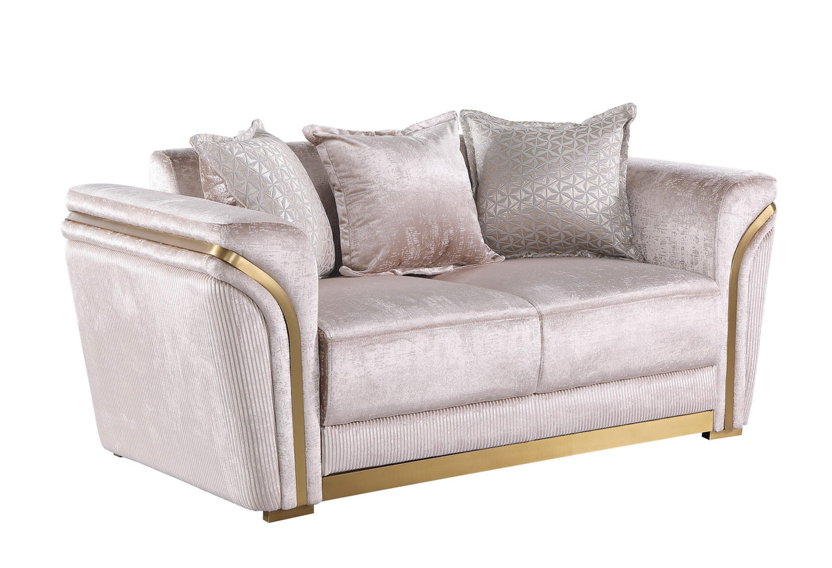 Torino Champagne Sofa & Loveseat Set — Gold Accents