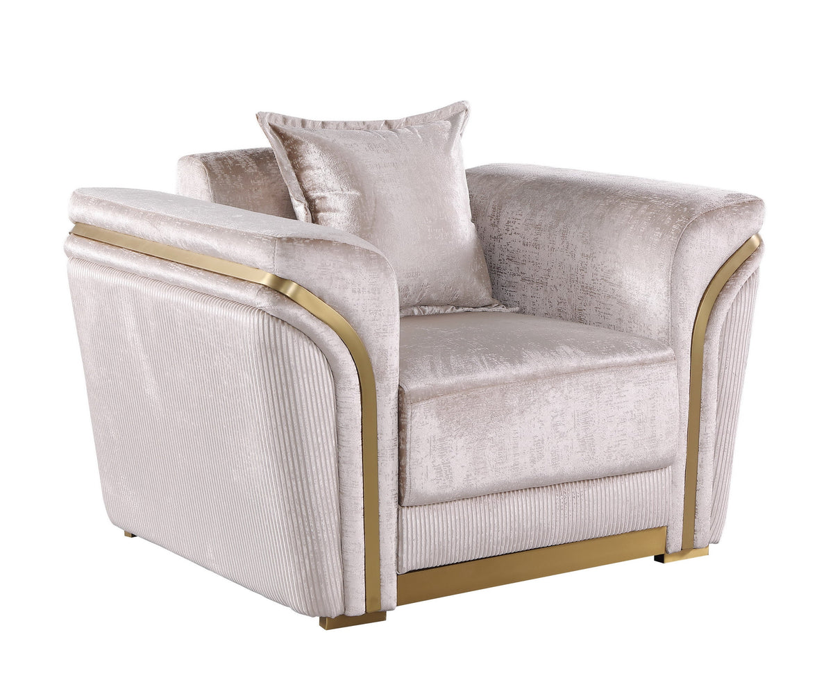 Torino Champagne Sofa & Loveseat Set — Gold Accents