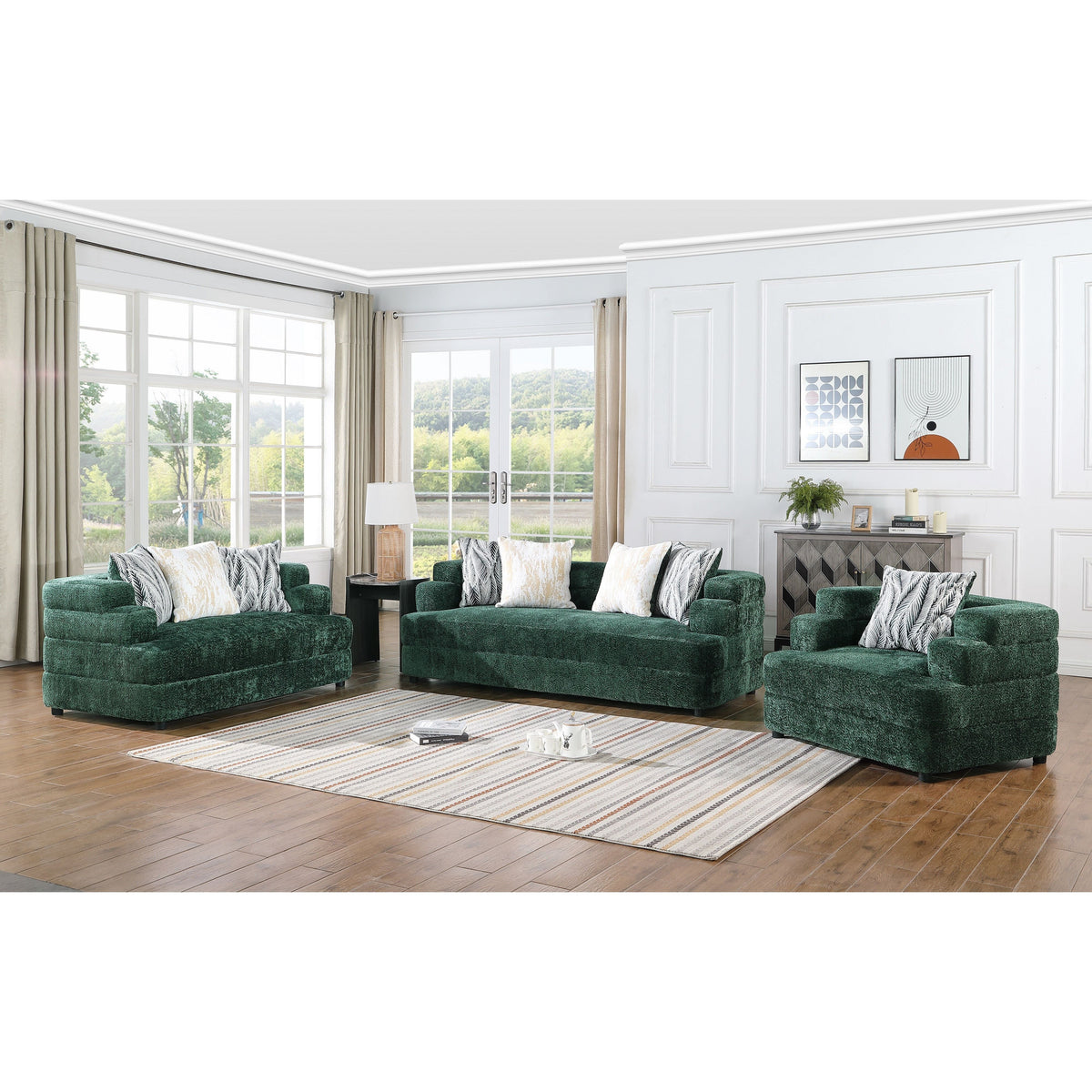 Stepso Green Boucle Sofa & Loveseat Set