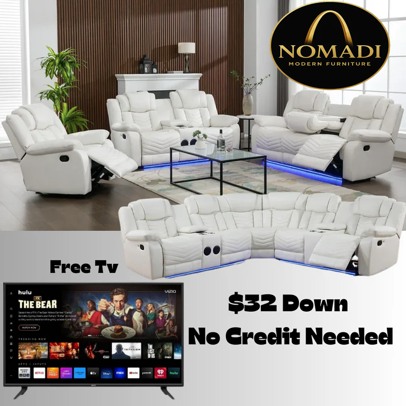 S2021 Lucky Charm Sectional (White) Bundle