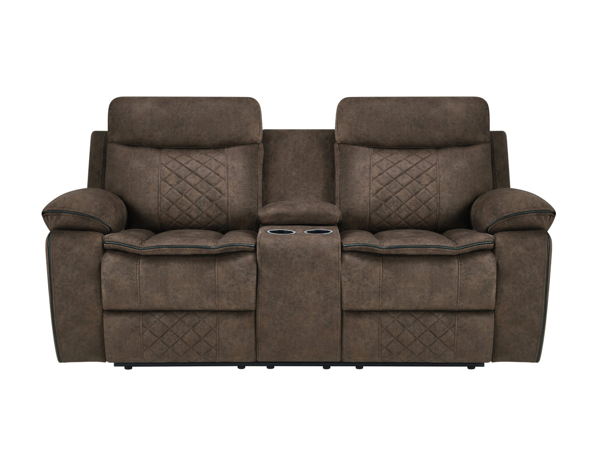 Liz Reclining Sofa & Loveseat Set in Brown