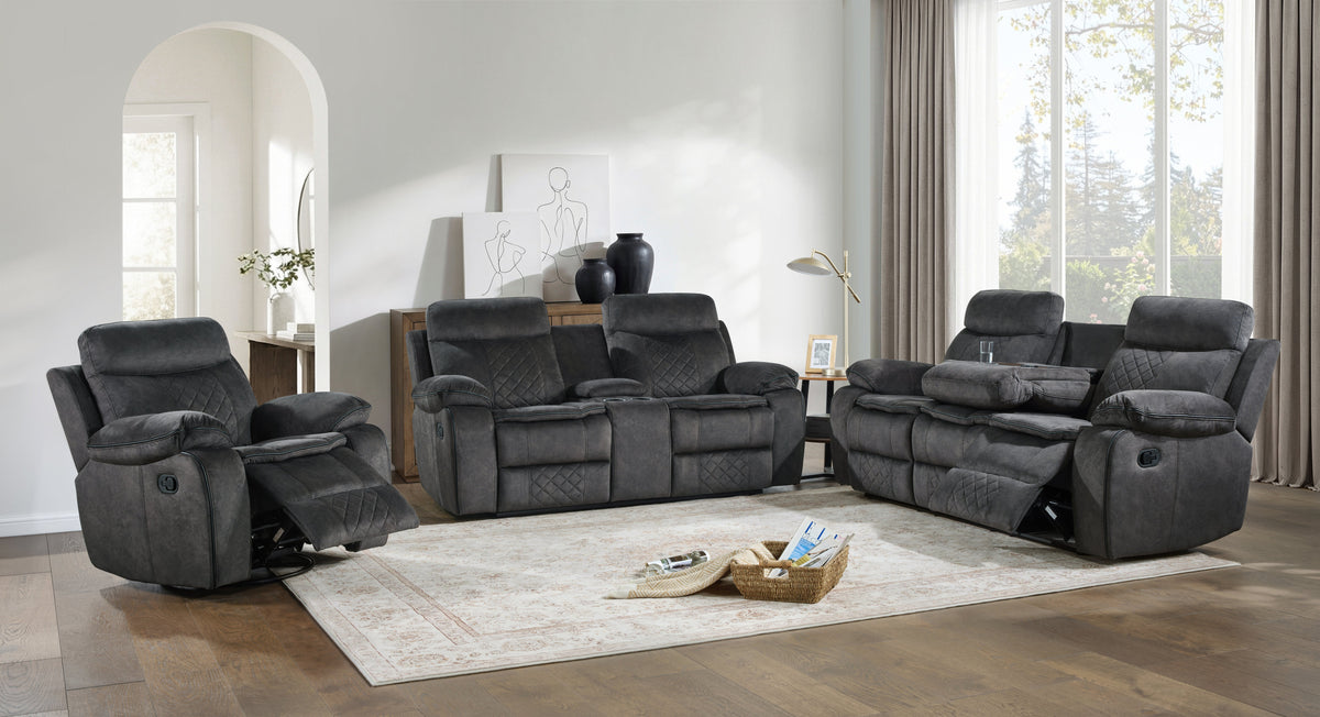 Liz Reclining Sofa & Loveseat Set in Grey