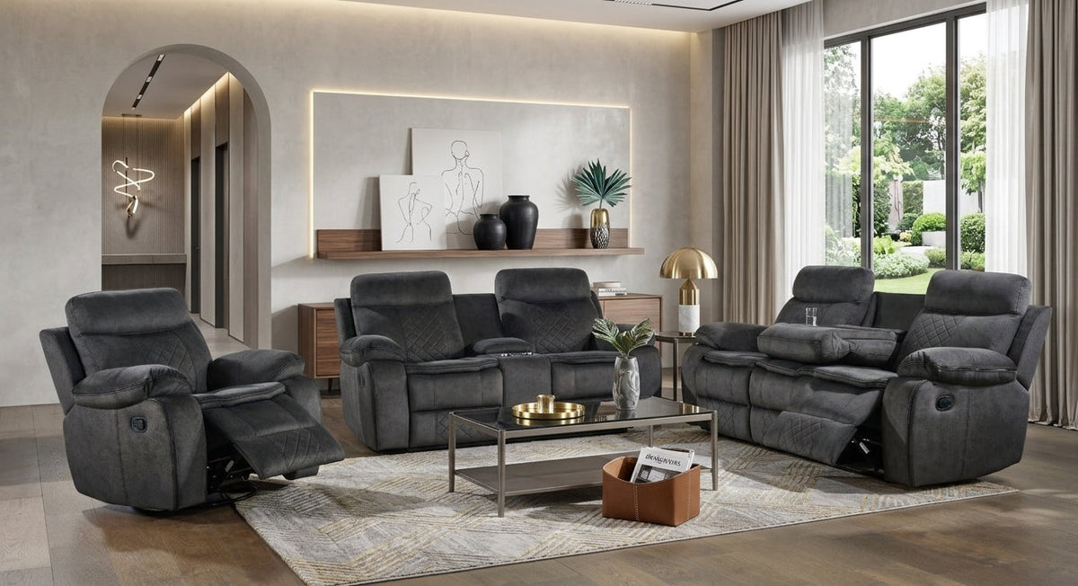 Liz Reclining Sofa & Loveseat Set in Grey