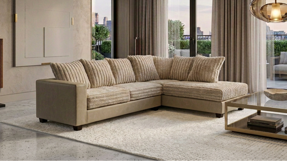 Costa Corduroy 2-Piece Sectional in Bone
