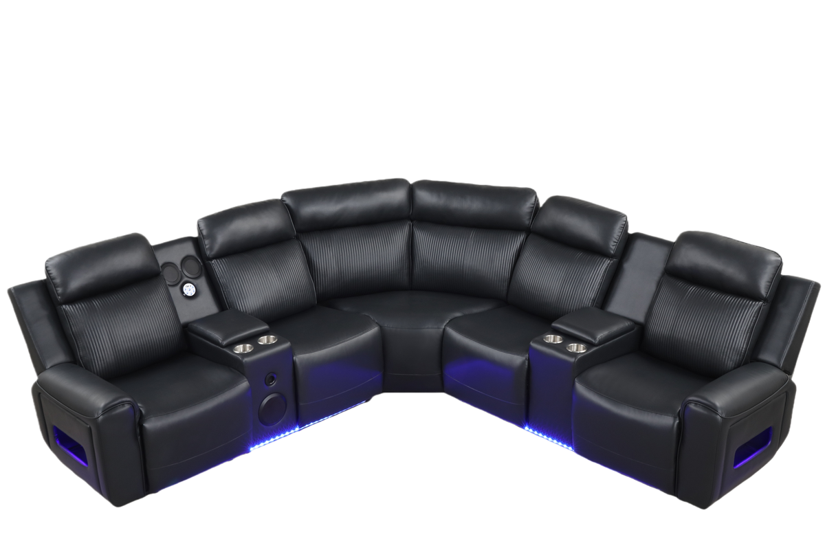 Galaxy Power Reclining Sectional — Blue LED Lighting & Storage