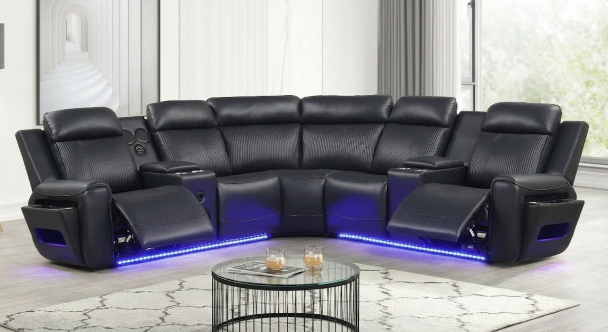 Galaxy Power Reclining Sectional — Blue LED Lighting & Storage