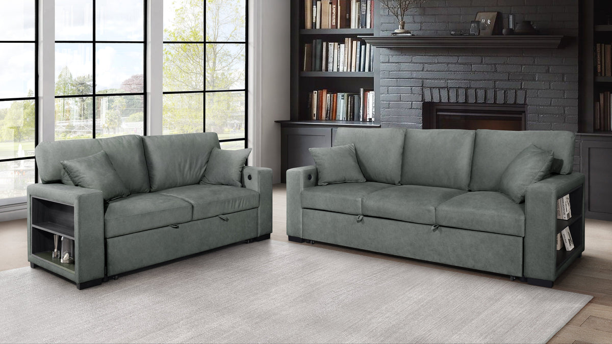 Bexley Sofa & Loveseat Set — Sleeper, USB Ports & Storage Arms