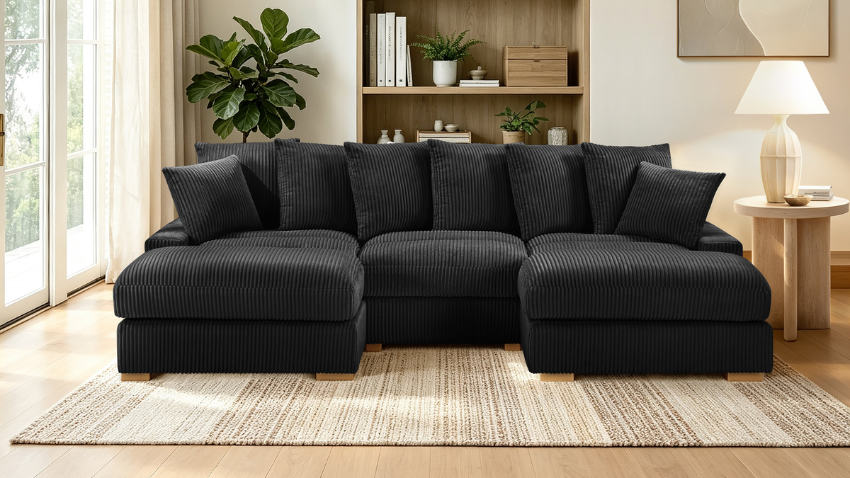 Azura 6-Piece Modular Corduroy Sectional in Black