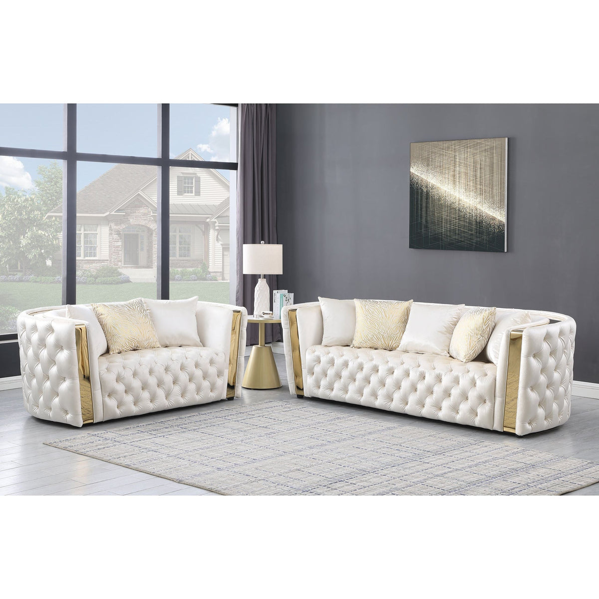 Roka White & Gold Velvet Chair