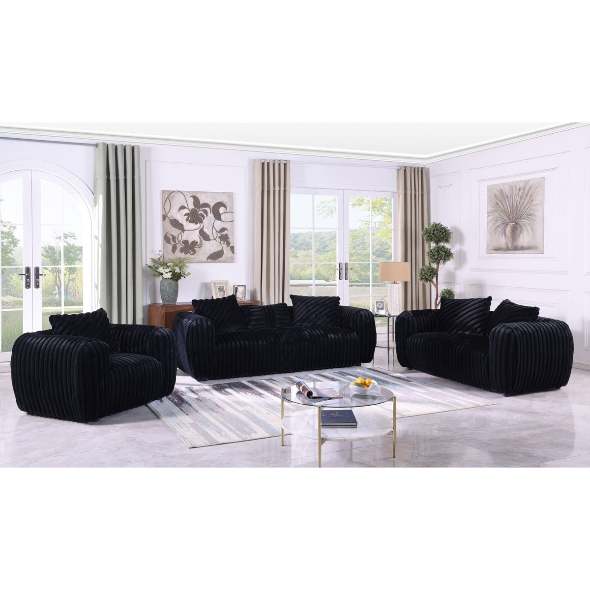 Eli Stripe Fabric Sofa & Loveseat Set
