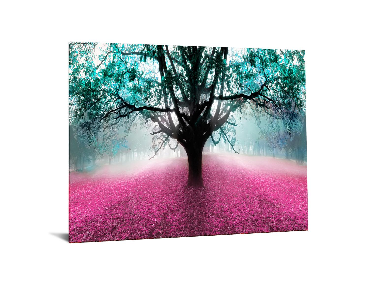 Temp Glass W/Foil - Green Tree W/Pink Leaves Tempered Glass