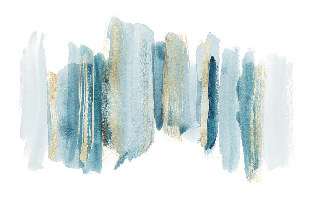 Temp Glass W/Foil - Abstract Blue/White/Gold 1 Tempered Glass