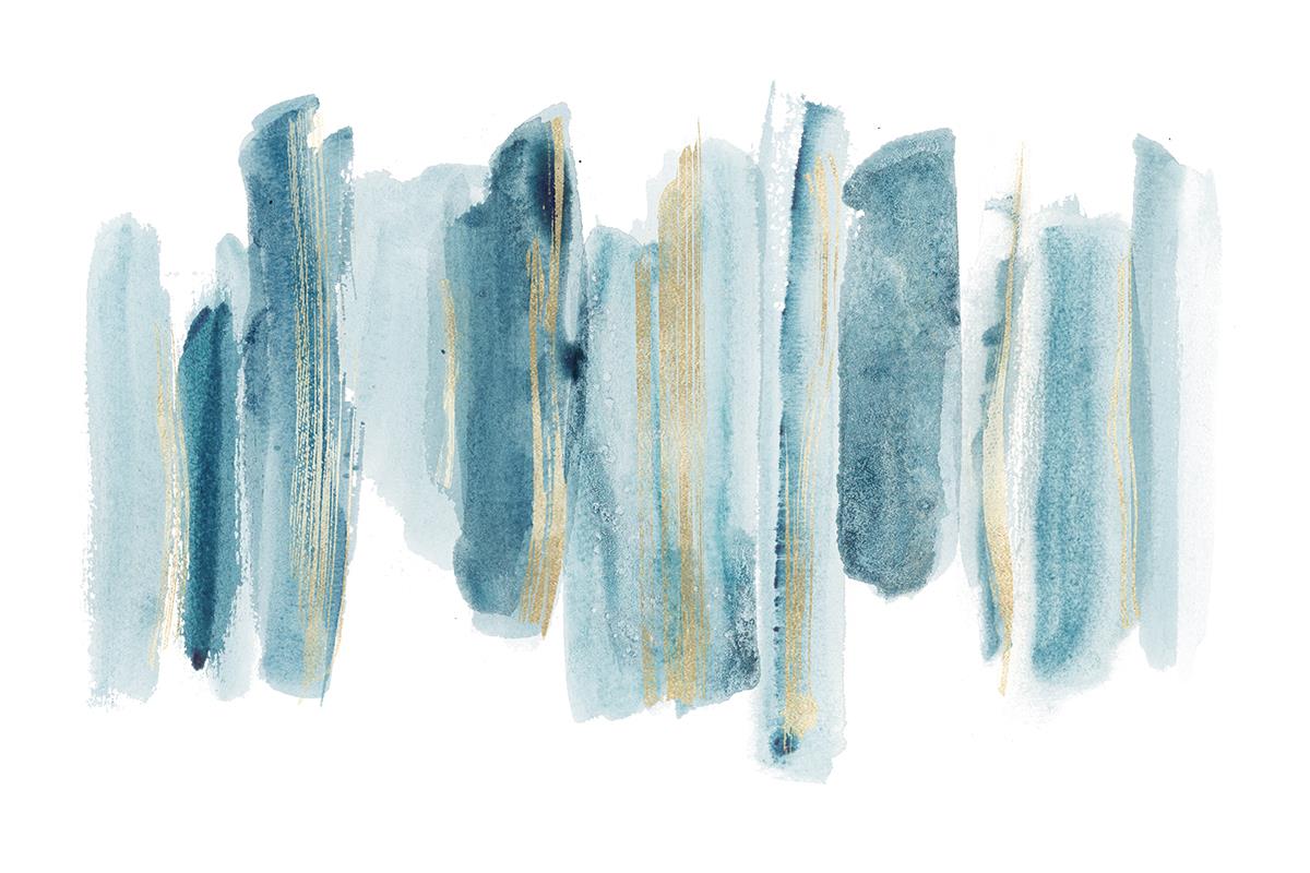 Temp Glass W/Foil - Abstract Blue/White/Gold 2 Tempered Glass