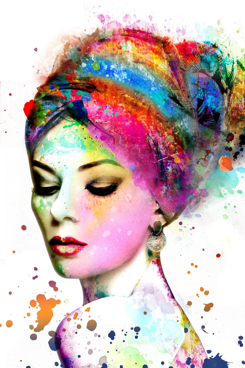 Temp Glass W/Foil - Abstract Woman W/Color Tempered Glass