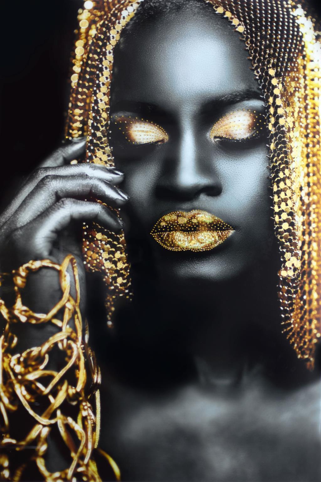Temp Glass W/Foil - Woman Gold Hair Rhinestones Tempered Glass