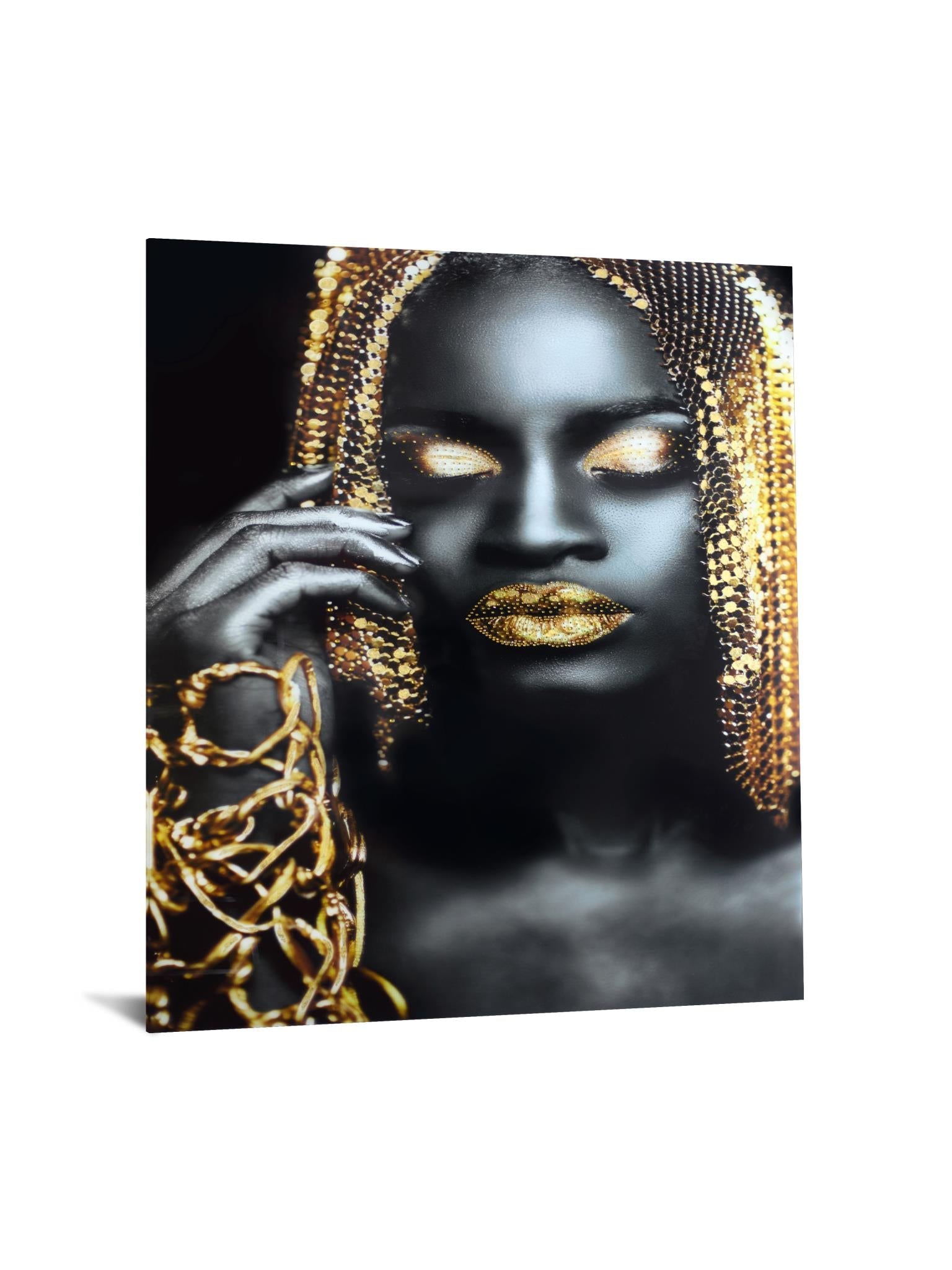 Temp Glass W/Foil - Woman Gold Hair Rhinestones Tempered Glass