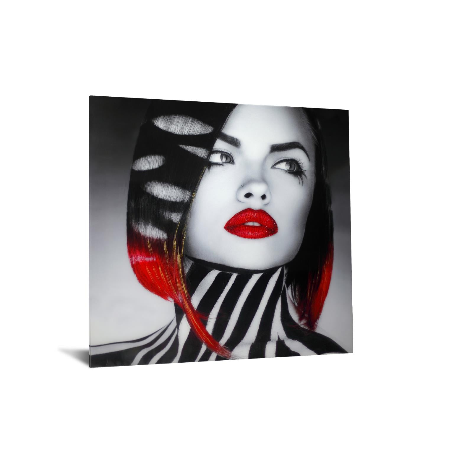 Tempered Glass W/Foil - Woman Zebra Rhinestones Tempered Glass