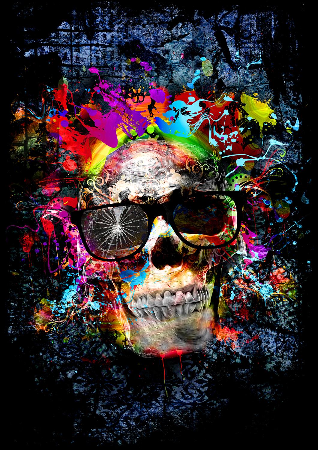 Temp Glass W/Foil -Color Me Skull Tempered Glass
