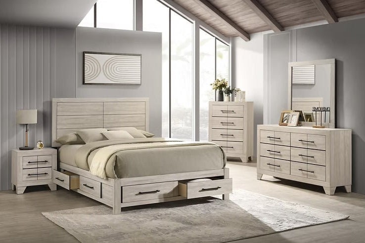 Ozias Beige White Wash Bedroom Set — Storage Bed