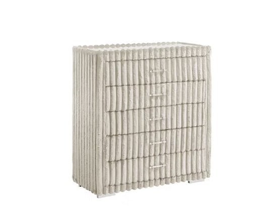 Henley Cream Corduroy Bedroom Set — TV Lift and LED Fireplace