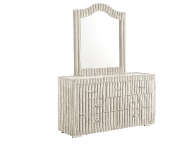 Henley Cream Corduroy Bedroom Set — TV Lift and LED Fireplace