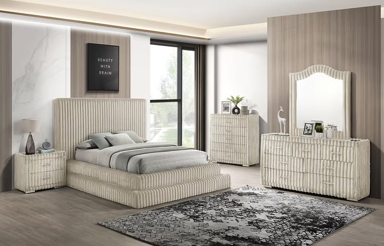 Micah Corduroy Bedroom Set — Glass-Top Storage Pieces