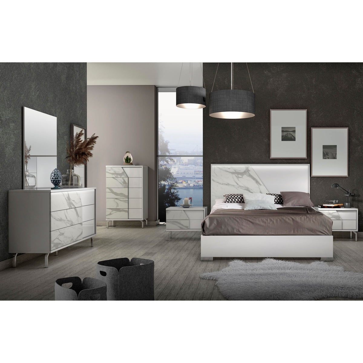 Sofia White Bedroom Set — LED Headboard and Dresser