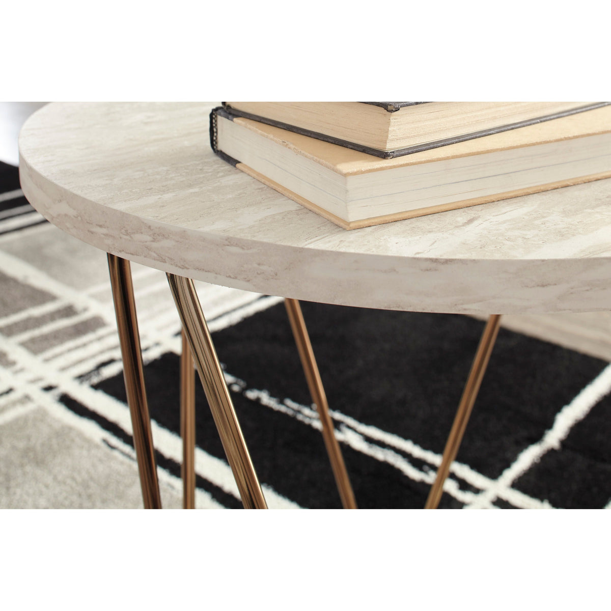Tarica Faux Marble Coffee Table Set — Goldtone Metal Base
