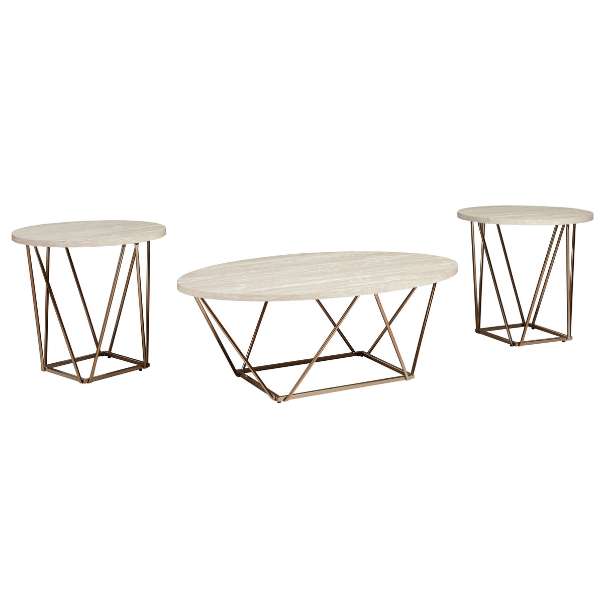 Tarica Faux Marble Coffee Table Set — Goldtone Metal Base