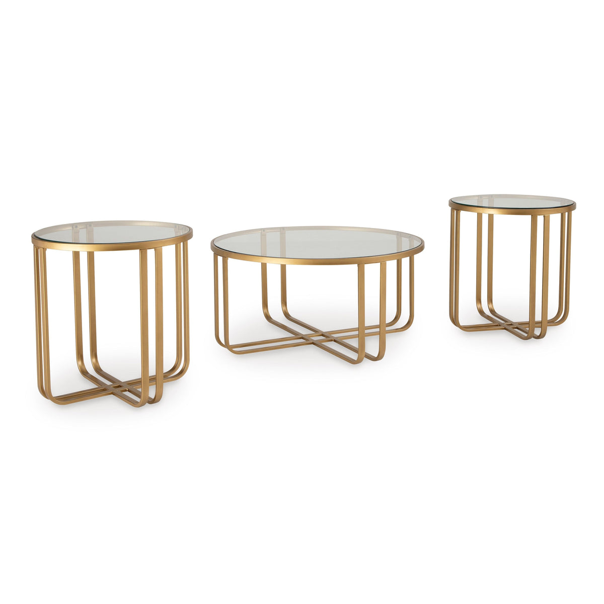 Milloton Gold Coffee Table Set — Clear Glass Tops