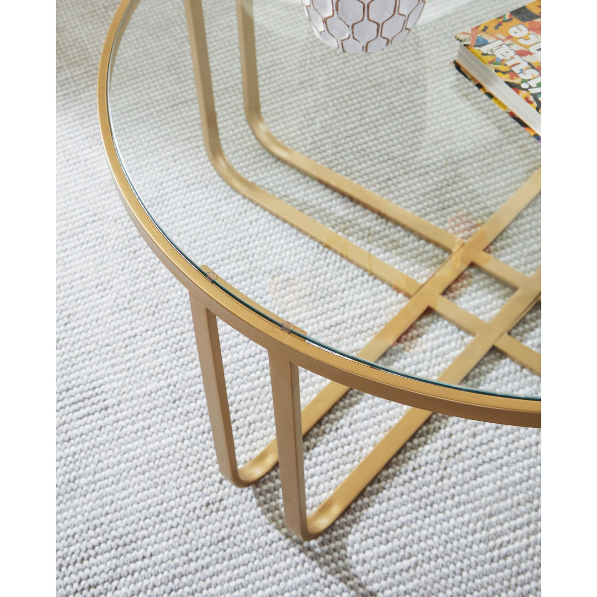 Milloton Gold Coffee Table Set — Clear Glass Tops
