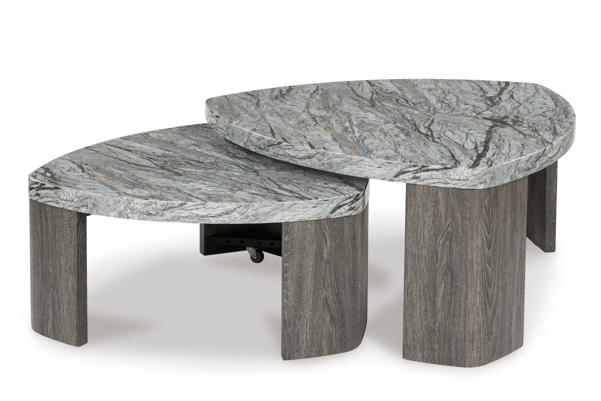 Surmour Faux Marble Cocktail Table — Pivoting Lower Table