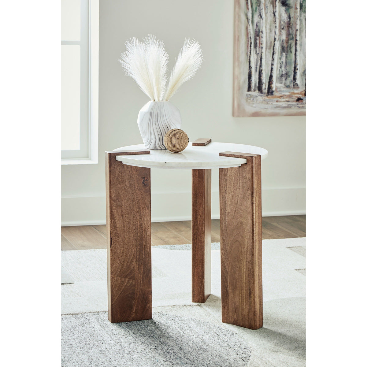Isanti Mango Wood End Table — Natural Marble Top