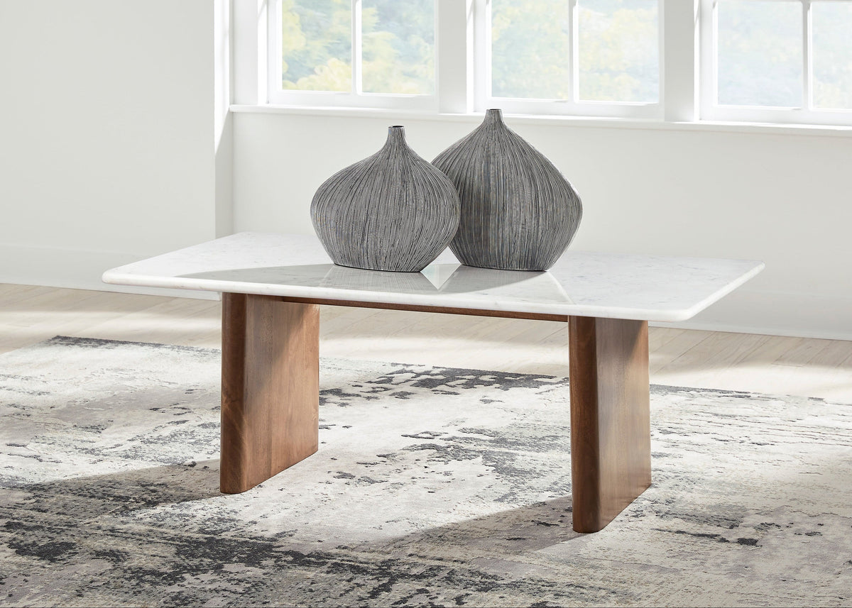 Jorlaina Cement-Look Cocktail Table — Stain-Resistant Top