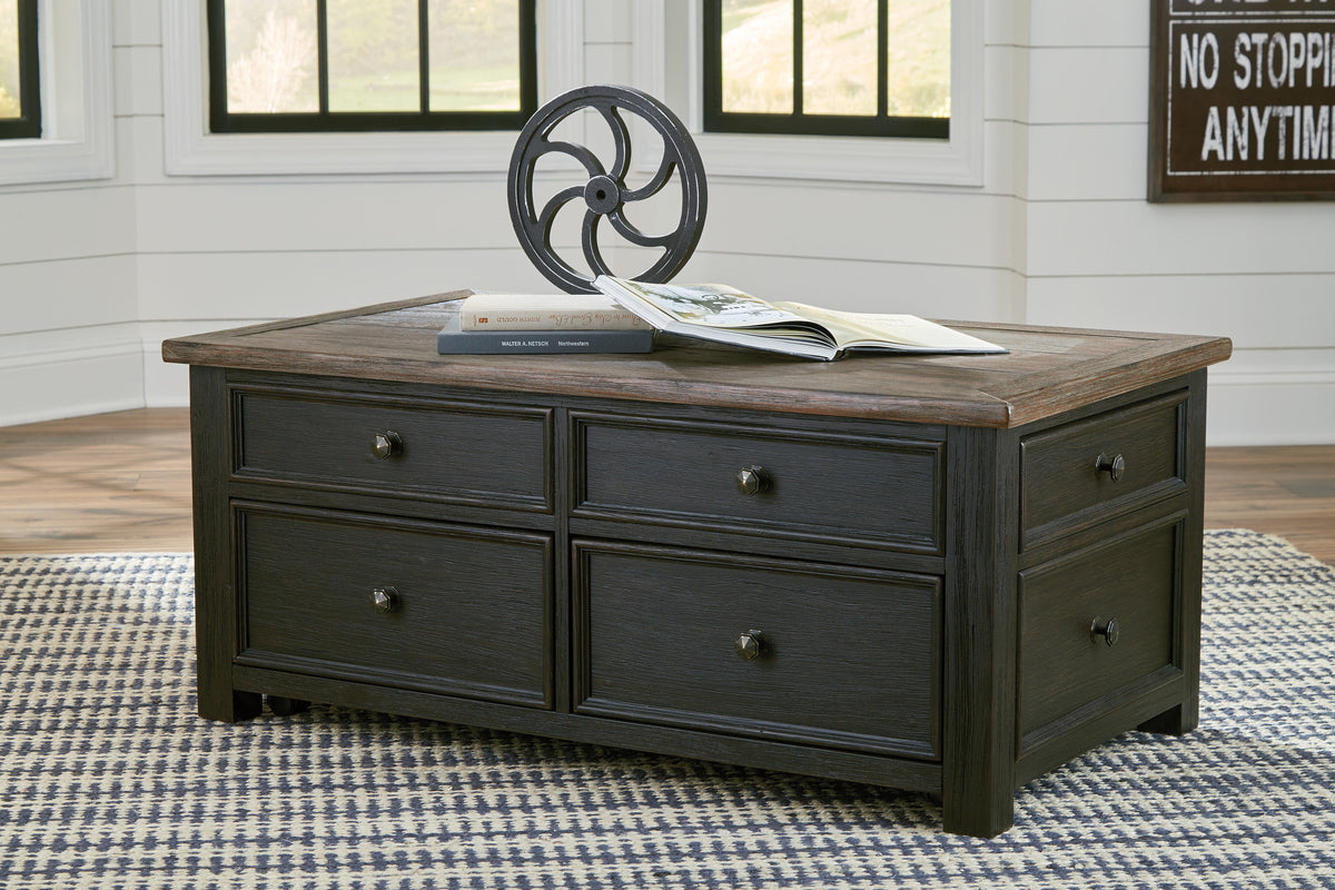 Tyler Creek Lift-Top Cocktail Table — Storage Drawers