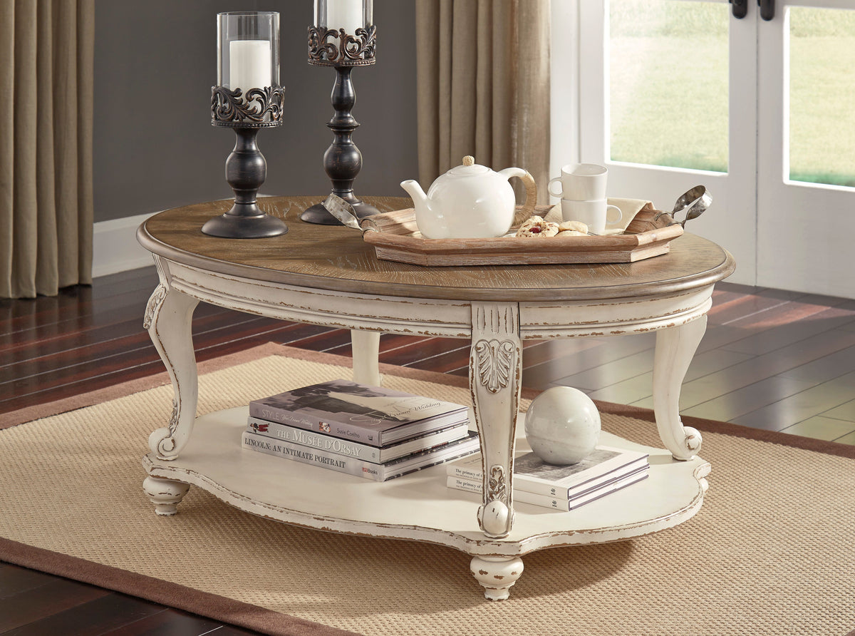 Realyn Chipped White Cottage Coffee Table Set