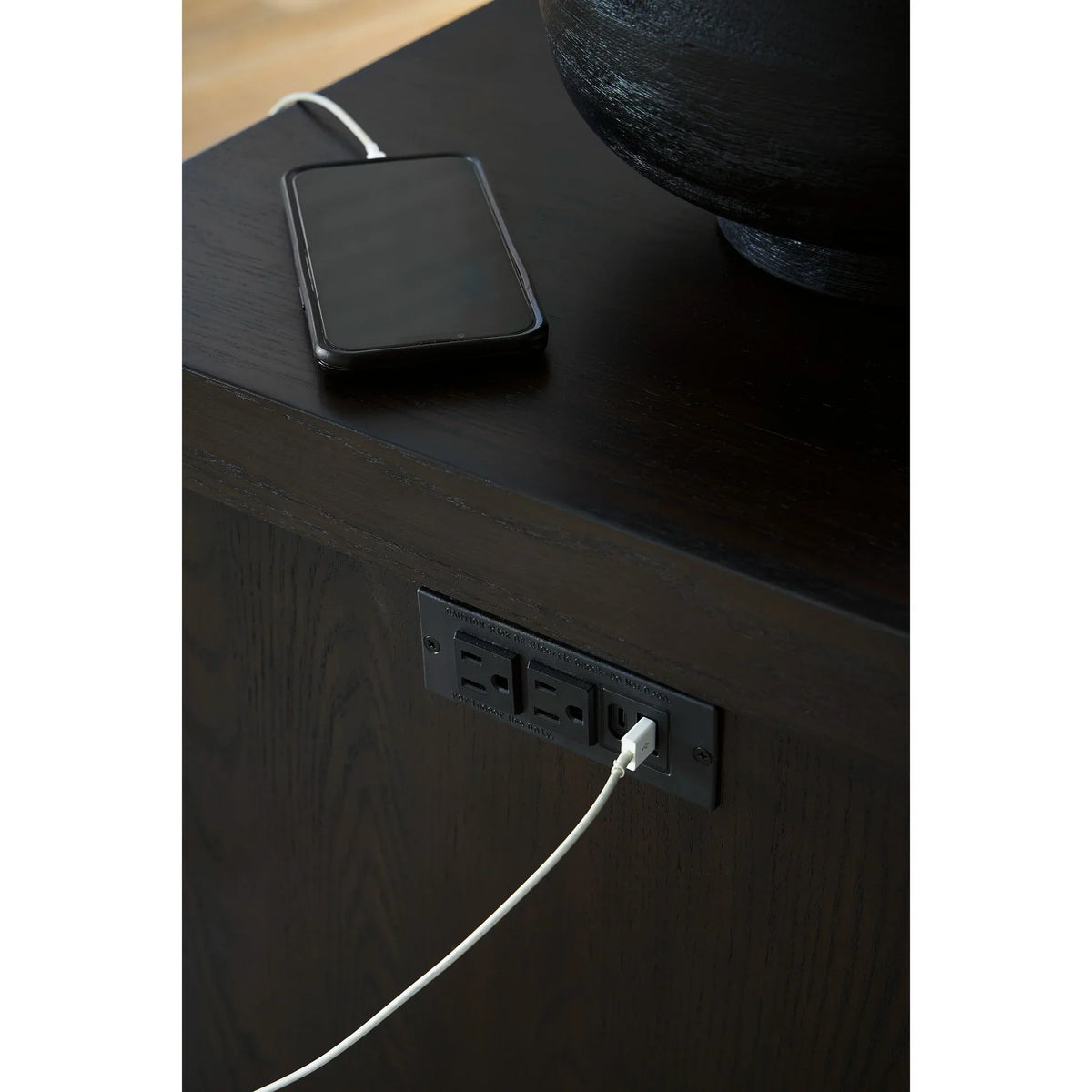 Kocomore Brown and Natural End Table — USB-C Charging
